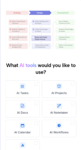 The Motion AI interface showing options for AI tasks, project management, and automated scheduling.”