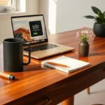 A professional enjoying a calm, organized workday thanks to an AI scheduling assistant.”