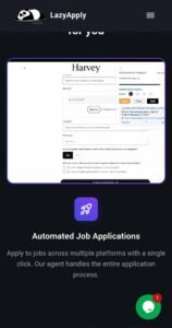 "The LazyApply interface showing an AI agent automatically filling out a job application form.”